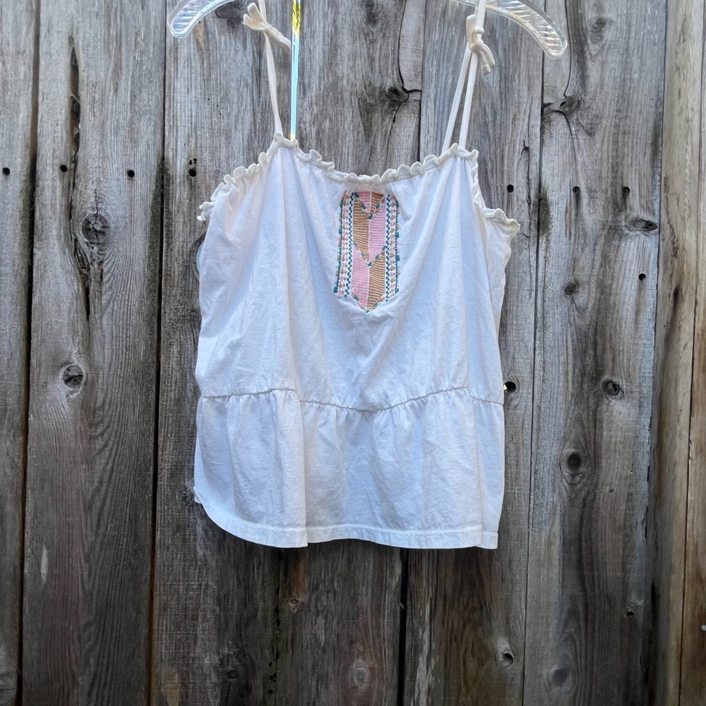 Roxy girl sleeveless white top with embroidery size (14).
